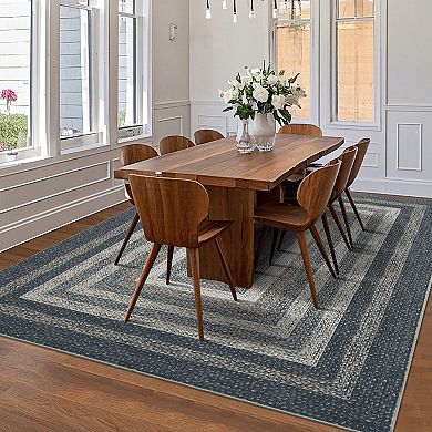 Washable Area Rugs, Braided Pattern Printed, Accent Rug with Non-Slip Backing, for Living Room