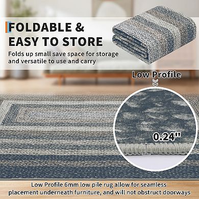 Washable Area Rugs, Braided Pattern Printed, Accent Rug with Non-Slip Backing, for Living Room