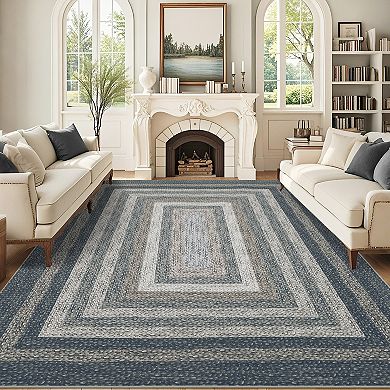 Washable Area Rugs, Braided Pattern Printed, Accent Rug with Non-Slip Backing, for Living Room