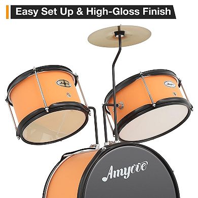3-Piece Kids Drum Kit Tom, Snare, Bass Drum, Cymbal, Pedal & Sticks