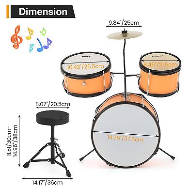 3-Piece Kids Drum Kit Tom, Snare, Bass Drum, Cymbal, Pedal & Sticks