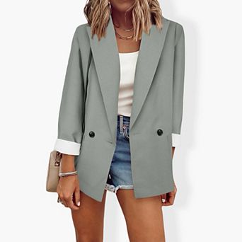 Women's Long Sleeve Solid Blazer - Classic Single-Breasted Office Jacket