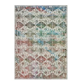Washable Neutral Area Rugs Vintage Floral Retro Geometric Carpet for Living Room Nursery Hallway