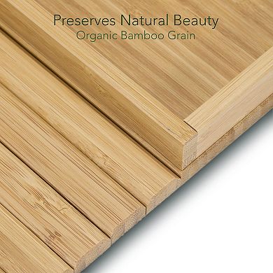 Bamboo Sofa Arm Tray with Storage and Non-Slip Felt Base