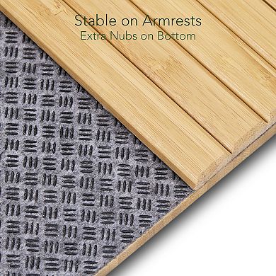 Bamboo Sofa Arm Tray with Storage and Non-Slip Felt Base