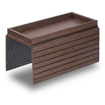 Bamboo Sofa Arm Tray with Storage and Non-Slip Felt Base