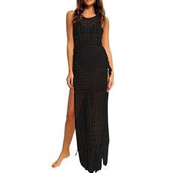 Women's Hollow Out Mesh Beach Cover Up Crochet Summer Swimsuit Solid Color Loose Maxi Swimwear