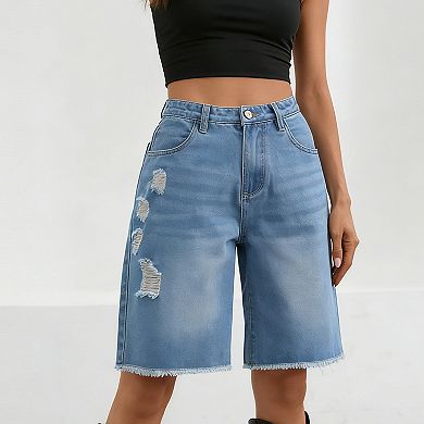 Women's High Waisted Ripped Denim Shorts Casual Summer Distressed Jean Shorts