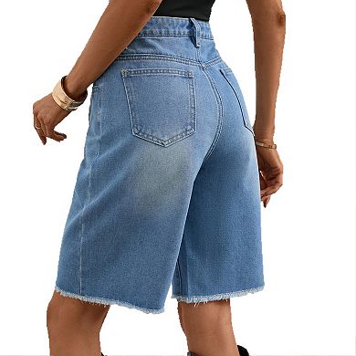 Women's High Waisted Ripped Denim Shorts Casual Summer Distressed Jean Shorts