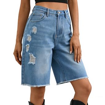Women's High Waisted Ripped Denim Shorts Casual Summer Distressed Jean Shorts