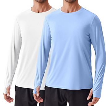 PINSPARK Men's 2 Pack UPF50+ Long Sleeve Rash Guard Sun Protection Beach Fishing Swim Shirt