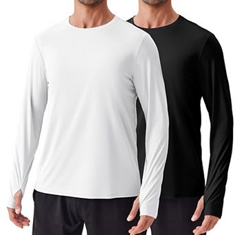 PINSPARK Men's 2 Pack UPF50+ Long Sleeve Rash Guard Sun Protection Beach Fishing Swim Shirt