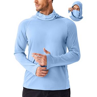 PINSPARK Men's UPF 50+ Sun Hoodie Rash Guard Long Sleeve UV Protection Fishing Shirt with Face Mask