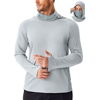 PINSPARK Men's UPF 50+ Sun Hoodie Rash Guard Long Sleeve UV Protection Fishing Shirt with Face Mask