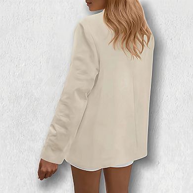 Women's Long Sleeve Single-Breasted Blazer - Notched Lapel Solid Color Office Jacket