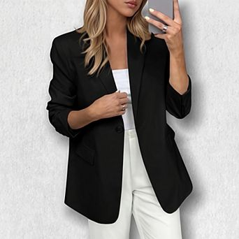 Women's Long Sleeve Single-Breasted Blazer - Notched Lapel Solid Color Office Jacket