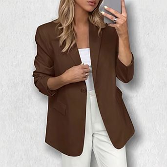 Women's Long Sleeve Single-Breasted Blazer - Notched Lapel Solid Color Office Jacket