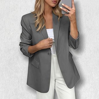 Women's Long Sleeve Single-Breasted Blazer - Notched Lapel Solid Color Office Jacket