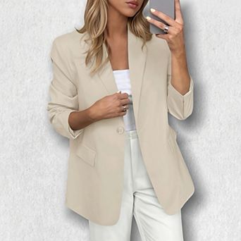 Women's Long Sleeve Single-Breasted Blazer - Notched Lapel Solid Color Office Jacket