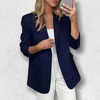 Women's Long Sleeve Single-Breasted Blazer - Notched Lapel Solid Color Office Jacket