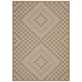 Modern Checkered Geometric Area Rug Washable Faux Linen Non-Slip Indoor Rug for Dining Room