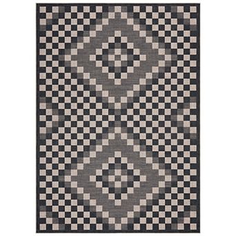 Modern Checkered Geometric Area Rug Washable Faux Linen Non-Slip Indoor Rug for Dining Room