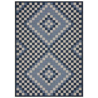 Modern Checkered Geometric Area Rug Washable Faux Linen Non-Slip Indoor Rug for Dining Room