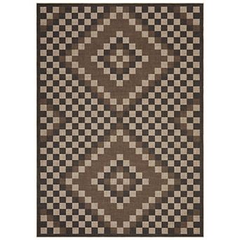 Modern Checkered Geometric Area Rug Washable Faux Linen Non-Slip Indoor Rug for Dining Room