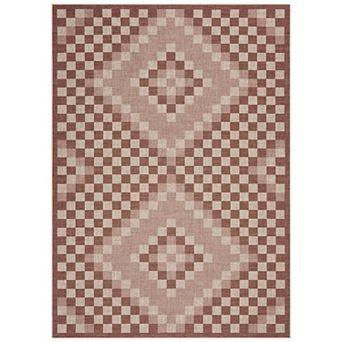 Modern Checkered Geometric Area Rug Washable Faux Linen Non-Slip Indoor Rug for Dining Room