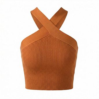 Women's Cross V-neck Strap Hanging Neck Knitted Backless Tank Top Sweater