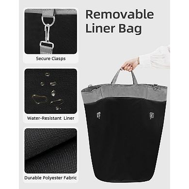 Rolling Laundry Hamper Wheels Round Metal Frame Removable Bag Bedroom Bathroom Dorm