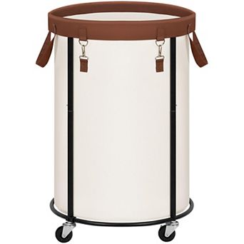 Rolling Laundry Hamper Wheels Round Metal Frame Removable Bag Bedroom Bathroom Dorm
