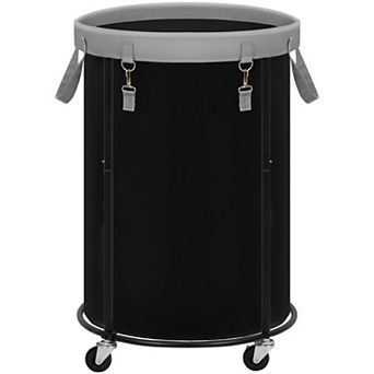 Rolling Laundry Hamper Wheels Round Metal Frame Removable Bag Bedroom Bathroom Dorm