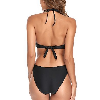 Women Fringe Halter One-Piece Swimsuit Cutout High-Cut Monokini