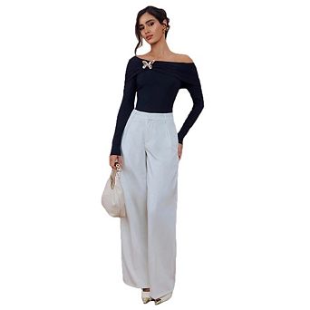 Women's Off Shoulder Long Sleeve Ruched Dressy Fitted Going Out Tees