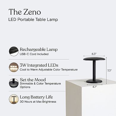 Zeno 7" Portable Dimmable Rechargeable LED Table Lamp