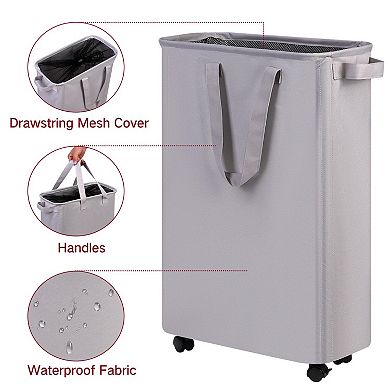 Slim Laundry Hamper with Wheels Rolling Clothes Basket for Bedroom Dorm Room