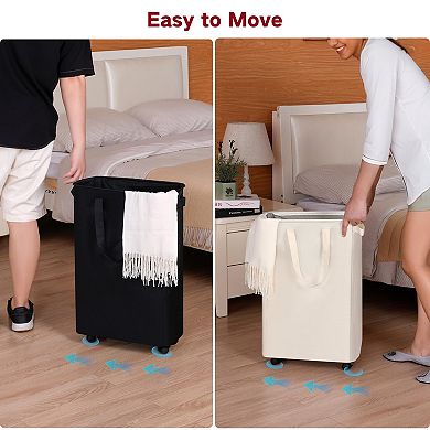 Slim Laundry Hamper with Wheels Rolling Clothes Basket for Bedroom Dorm Room
