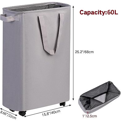 Slim Laundry Hamper with Wheels Rolling Clothes Basket for Bedroom Dorm Room