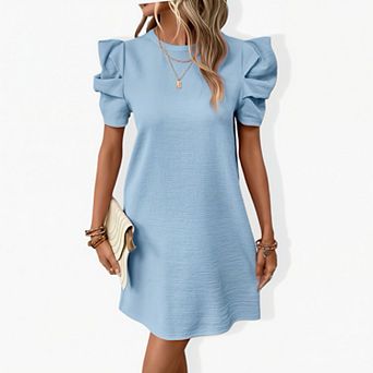 Women's Short Sleeve Puff Sleeve Dress - Flowy A-Line Mini Summer Casual Dress