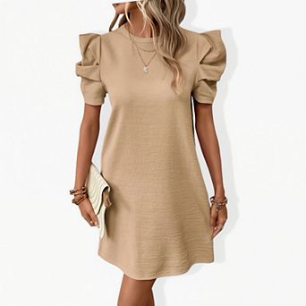 Women's Short Sleeve Puff Sleeve Dress - Flowy A-Line Mini Summer Casual Dress