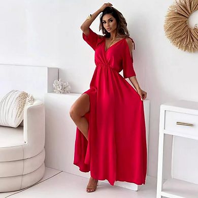 Summer Dresses for Women Cold Shoulder High Split Sleeveless Elegant Long Maxi Dress