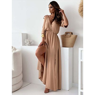 summer dress with slits on both sides Ditsy Floral Maxi Dress for Women - Brick Red Sleeveless Side Slit V Neck  Sundress