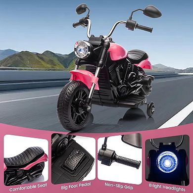 12V Kids Electric Motorcycle w/ Detachable Training Wheels, Soft Start, LED Headlight, Music
