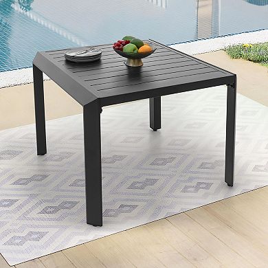 Outdoor Square Aluminum Dining Table with Umbrella Hole, Black