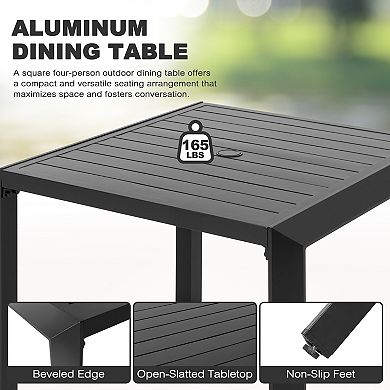 Outdoor Square Aluminum Dining Table with Umbrella Hole, Black