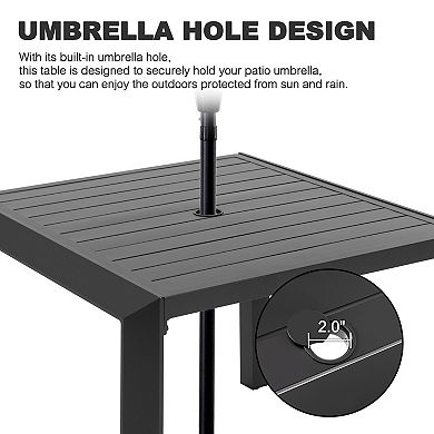 Outdoor Square Aluminum Dining Table with Umbrella Hole, Black