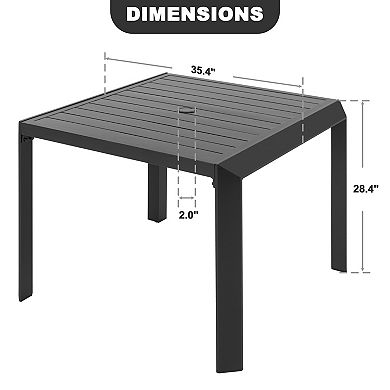 Outdoor Square Aluminum Dining Table with Umbrella Hole, Black