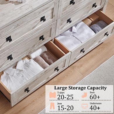 Farmhouse Rustic Wood 6-Drawer Dresser TV Stand Storage Unit