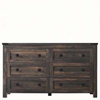 Farmhouse Rustic Wood 6-Drawer Dresser TV Stand Storage Unit